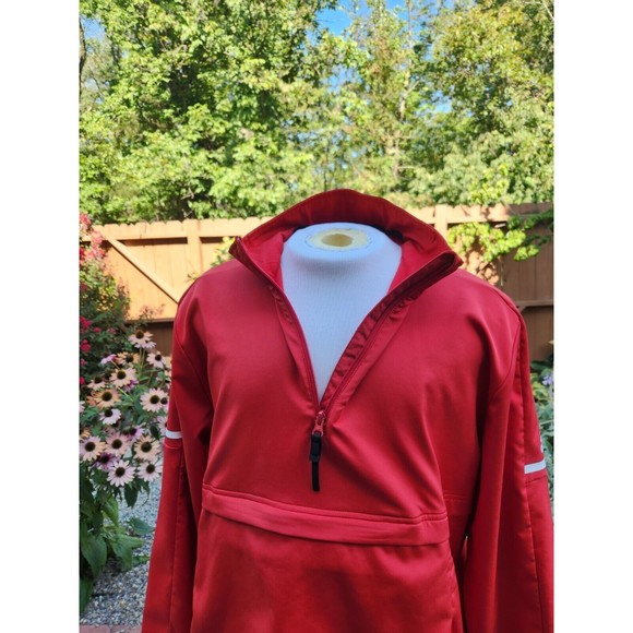 Adidas Men Size Large Pull Over Quarter Zip Jacket Red with White Logo - Picture 3 of 6